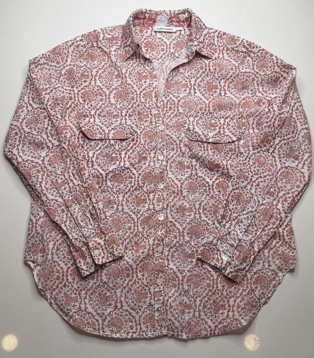 Roller Rabbit Floral Paisley Print Blouse Size M Medium Colton